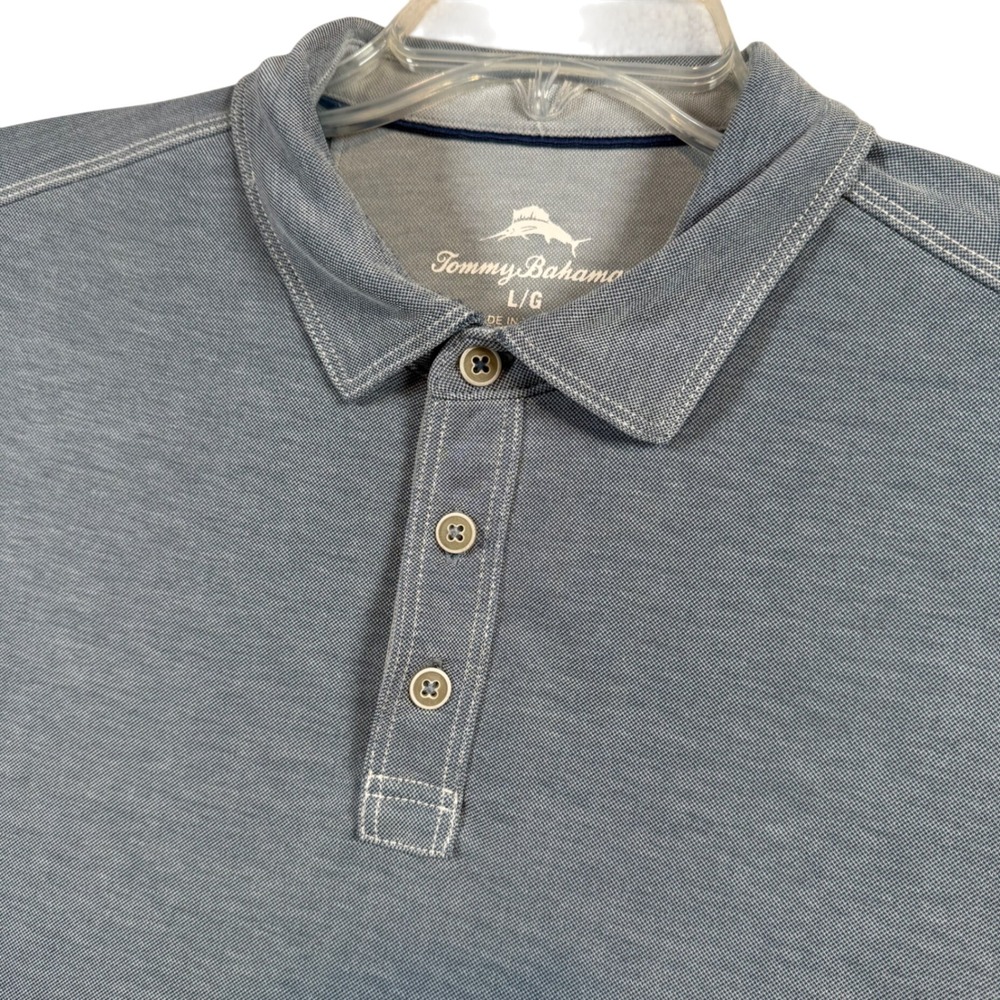 Tommy Bahama Mens‎ Large Light Blue Polo Shirt Short Sleeve